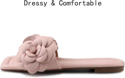 صنادل مسطحة من MUSSHOE للنساء، صنادل مريحة بمقدمة مربعة للنساء، صيفية أنيقة، وردي مسطح 6 in Kuwait