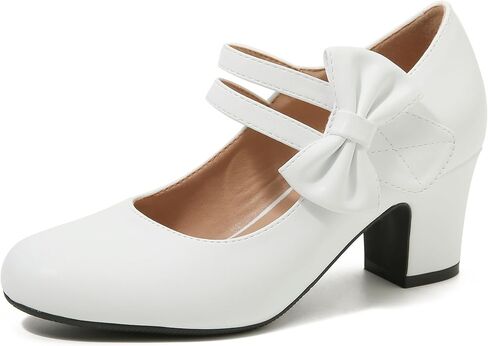 Women's Mary Jane Heels with Bow Retro Closed Round Toe Pumps Sweet Ankle Strap Low Block Heels Chic Bowtie Vintage Dress Wedding Party Office Daily Shoes in Saudi Arabia