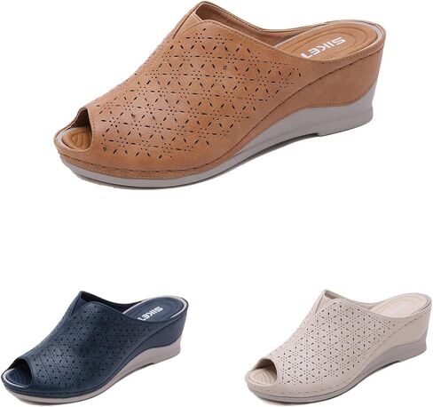 Women's Vintage Stitching Open Toe Fish Mouth Orthopedic Sandals Slope Heel Thick Bottom Slip On Wedge Slippers Arch Support Casual Comfortable Dress Sandals in Saudi Arabia