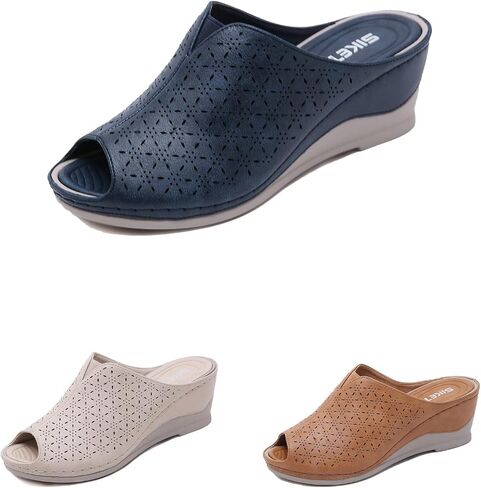 Women's Vintage Stitching Open Toe Fish Mouth Orthopedic Sandals Slope Heel Thick Bottom Slip On Wedge Slippers Arch Support Casual Comfortable Dress Sandals in Saudi Arabia