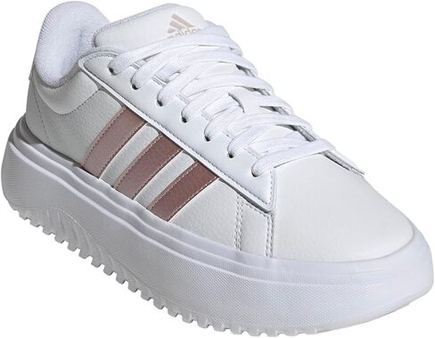 حذاء رياضي نسائي من Adidas ذو منصة Grand Court، أبيض/وردي رملي/وردي رملي، 8 in Saudi Arabia
