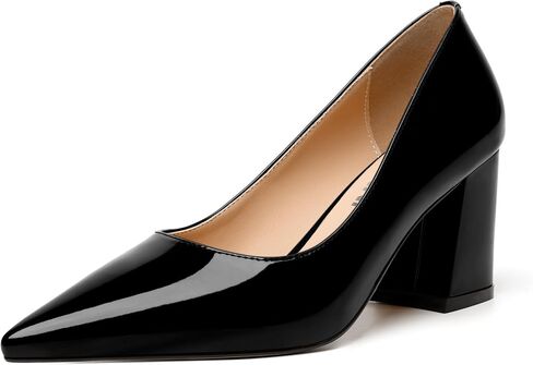 Womens Comfortable Party Pointed Toe Fashion Patent Slip On Block High Heel Pumps Shoes 2.5 Inch in Saudi Arabia
