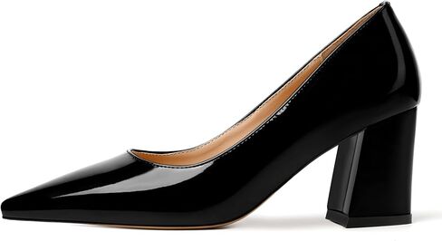 Womens Comfortable Party Pointed Toe Fashion Patent Slip On Block High Heel Pumps Shoes 2.5 Inch in Saudi Arabia