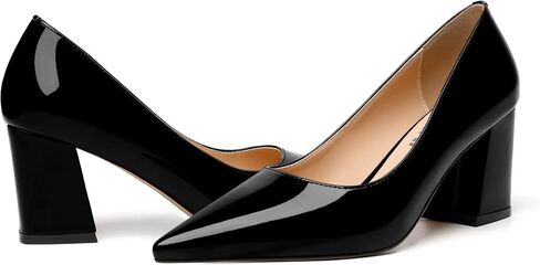 Womens Comfortable Party Pointed Toe Fashion Patent Slip On Block High Heel Pumps Shoes 2.5 Inch in Saudi Arabia