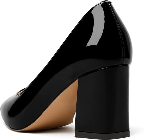 Womens Comfortable Party Pointed Toe Fashion Patent Slip On Block High Heel Pumps Shoes 2.5 Inch in Saudi Arabia