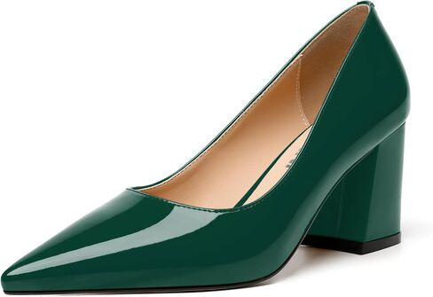 Womens Comfortable Party Pointed Toe Fashion Patent Slip On Block High Heel Pumps Shoes 2.5 Inch in Saudi Arabia