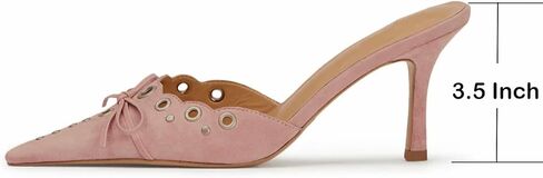 حذاء نسائي سهل الارتداء بكعب قطة صنادل مدببة مرصعة بفيونكة من جلد الغزال للنساء فستان رقص للسيدات in Kuwait