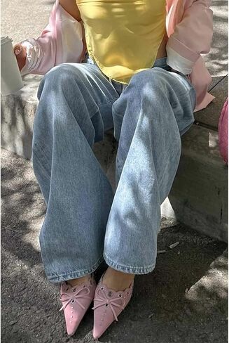 حذاء نسائي سهل الارتداء بكعب قطة صنادل مدببة مرصعة بفيونكة من جلد الغزال للنساء فستان رقص للسيدات in Kuwait