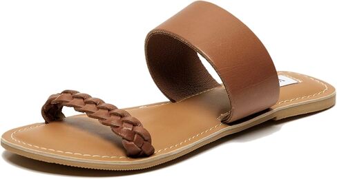 Claire Women's Leather Braided Double Band Strap Summer Comfortable Flat Slip On Sandals in Saudi Arabia