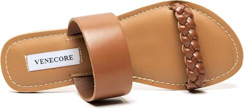 Claire Women's Leather Braided Double Band Strap Summer Comfortable Flat Slip On Sandals in Saudi Arabia