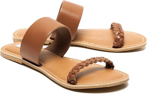 Claire Women's Leather Braided Double Band Strap Summer Comfortable Flat Slip On Sandals in Saudi Arabia