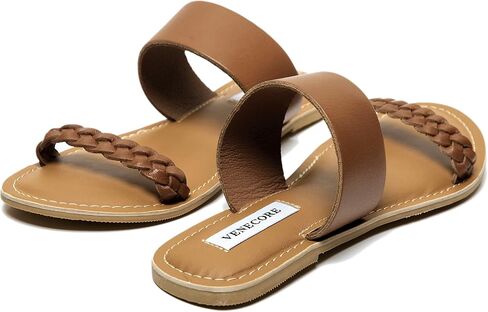 Claire Women's Leather Braided Double Band Strap Summer Comfortable Flat Slip On Sandals in Saudi Arabia