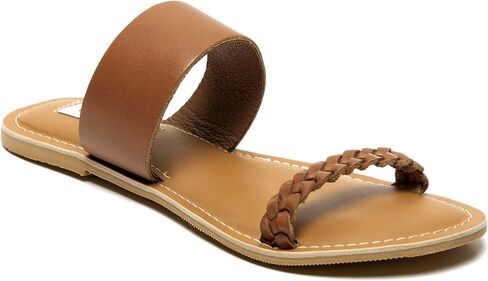 Claire Women's Leather Braided Double Band Strap Summer Comfortable Flat Slip On Sandals in Saudi Arabia