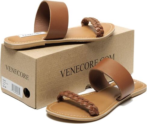 Claire Women's Leather Braided Double Band Strap Summer Comfortable Flat Slip On Sandals in Saudi Arabia