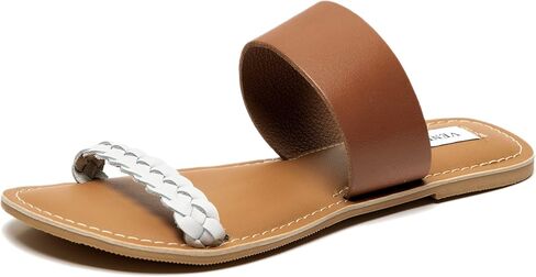 Claire Women's Leather Braided Double Band Strap Summer Comfortable Flat Slip On Sandals in Saudi Arabia
