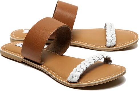 Claire Women's Leather Braided Double Band Strap Summer Comfortable Flat Slip On Sandals in Saudi Arabia