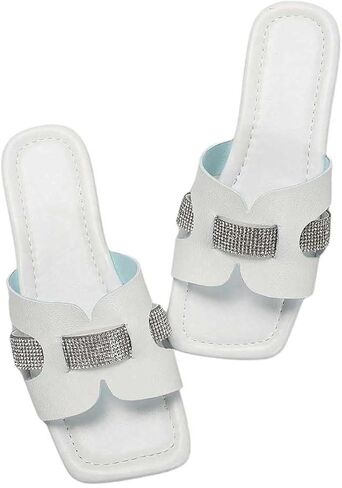 GORGLITTER Women's Rhinestone H Band Flat Sandals Sparkly Glitter Open Toe Slide Sandals in Saudi Arabia