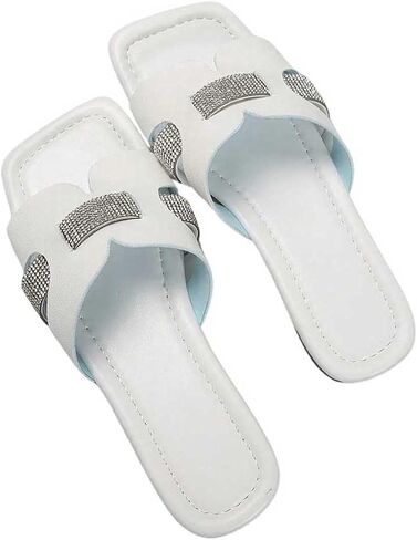 GORGLITTER Women's Rhinestone H Band Flat Sandals Sparkly Glitter Open Toe Slide Sandals in Saudi Arabia
