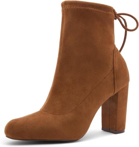 Shoe Land Womens Lilia chunky High Heel Ankle Booties Almond Toe Stretch Short Boots in Saudi Arabia