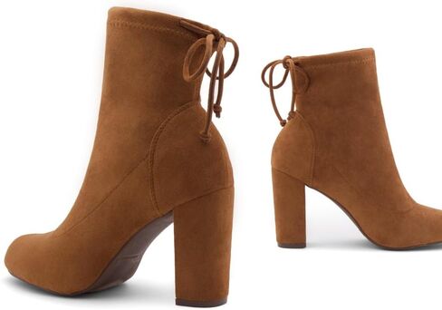Shoe Land Womens Lilia chunky High Heel Ankle Booties Almond Toe Stretch Short Boots in Saudi Arabia
