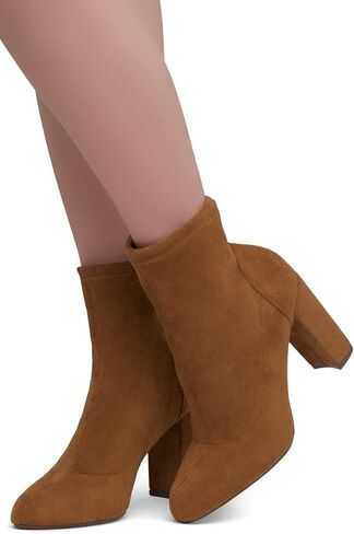 Shoe Land Womens Lilia chunky High Heel Ankle Booties Almond Toe Stretch Short Boots in Saudi Arabia