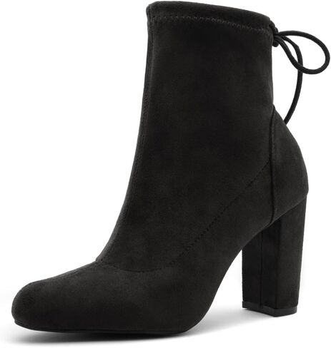 Shoe Land Womens Lilia chunky High Heel Ankle Booties Almond Toe Stretch Short Boots in Saudi Arabia