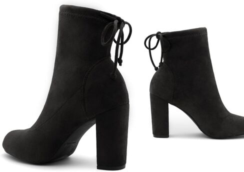 Shoe Land Womens Lilia chunky High Heel Ankle Booties Almond Toe Stretch Short Boots in Saudi Arabia