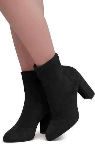 Shoe Land Womens Lilia chunky High Heel Ankle Booties Almond Toe Stretch Short Boots in Saudi Arabia