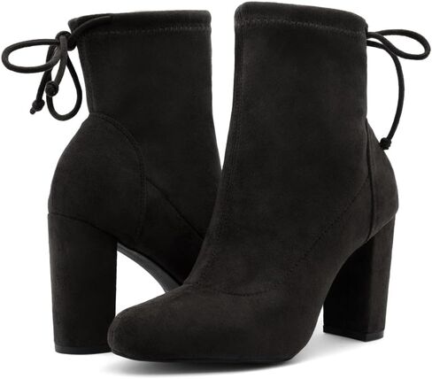 Shoe Land Womens Lilia chunky High Heel Ankle Booties Almond Toe Stretch Short Boots in Saudi Arabia