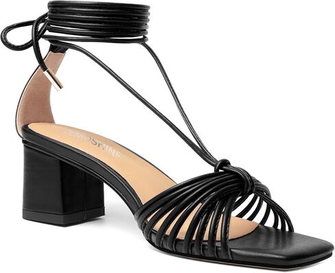 Womens Lace Up Evening Matte Open Toe Ankle Wrap Dress Strappy Chunky Low Heel Heeled Sandals 2.2 Inch in Saudi Arabia