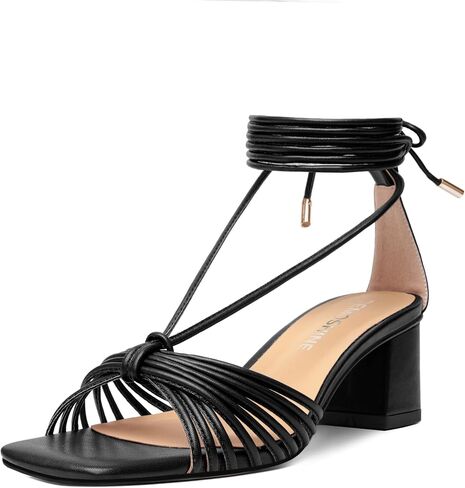Womens Lace Up Evening Matte Open Toe Ankle Wrap Dress Strappy Chunky Low Heel Heeled Sandals 2.2 Inch in Saudi Arabia