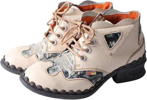 TMA EYES Leather Women's Ankle Boots Shoes for Outdoor,Medium heel, Floral Newspaper Printed Leather Material in Saudi Arabia