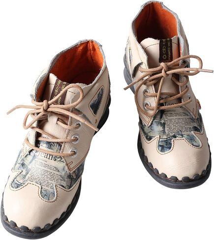 TMA EYES Leather Women's Ankle Boots Shoes for Outdoor,Medium heel, Floral Newspaper Printed Leather Material in Saudi Arabia