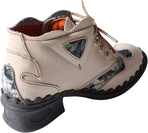 TMA EYES Leather Women's Ankle Boots Shoes for Outdoor,Medium heel, Floral Newspaper Printed Leather Material in Saudi Arabia