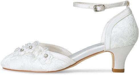 JIAJIA 009611 Women's Bridal Shoes Closed Toe 1.9'' Block Mid Heel Lace Satin Pumps Rhinestone Wedding Shoes in Saudi Arabia
