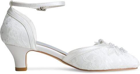 JIAJIA 009611 Women's Bridal Shoes Closed Toe 1.9'' Block Mid Heel Lace Satin Pumps Rhinestone Wedding Shoes in Saudi Arabia