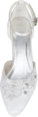 JIAJIA 009611 Women's Bridal Shoes Closed Toe 1.9'' Block Mid Heel Lace Satin Pumps Rhinestone Wedding Shoes in Saudi Arabia