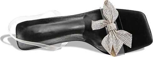 Square Toe Women's Kitten High Heels Sandals Diamond Bow Clear Slingback Stilettos Casual Dress Shoes in Saudi Arabia