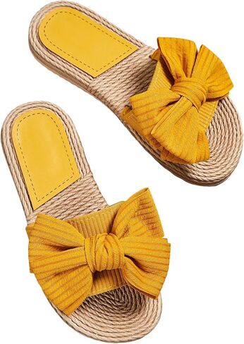 OYOANGLE Women's Bow Decor Single Band Slide Sandals Summer Beach Slip on Flat Sandals Indoor Outdoor Sandals in Saudi Arabia