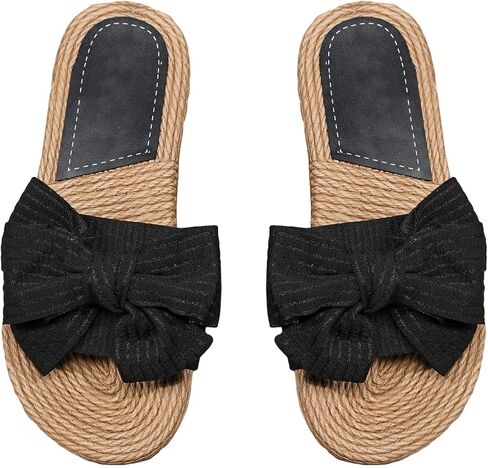 OYOANGLE Women's Bow Decor Single Band Slide Sandals Summer Beach Slip on Flat Sandals Indoor Outdoor Sandals in Saudi Arabia