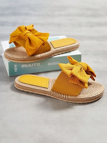 OYOANGLE Women's Bow Decor Single Band Slide Sandals Summer Beach Slip on Flat Sandals Indoor Outdoor Sandals in Saudi Arabia