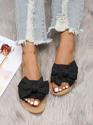 OYOANGLE Women's Bow Decor Single Band Slide Sandals Summer Beach Slip on Flat Sandals Indoor Outdoor Sandals in Saudi Arabia