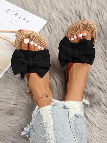 OYOANGLE Women's Bow Decor Single Band Slide Sandals Summer Beach Slip on Flat Sandals Indoor Outdoor Sandals in Saudi Arabia