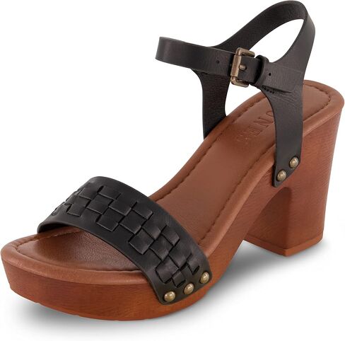 Dunes Women's Sealy Faux Wood Woven Heel Sandal +Comfort Foam & LiteSole Technology, Wide Widths Available in Kuwait