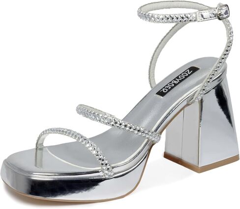Womens Chunky Platform Heels, Rhinestone Block Heels Sandals Square Open Toe Chunky Heeled Summer Sandals with Ankle Strap for Club Party Prom in Saudi Arabia