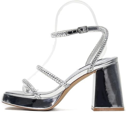 Womens Chunky Platform Heels, Rhinestone Block Heels Sandals Square Open Toe Chunky Heeled Summer Sandals with Ankle Strap for Club Party Prom in Saudi Arabia