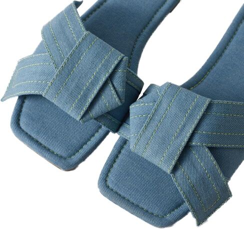 Roxoni Women's Fashion Casual Daily Wear Slide Shoes, Open Toe Slip On Slide Sandals, Denim Flat Slides in Kuwait