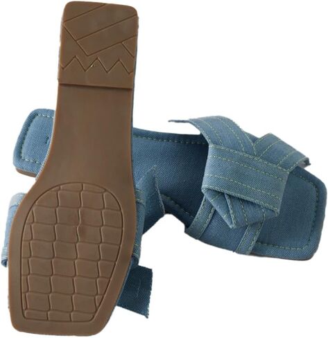 Roxoni Women's Fashion Casual Daily Wear Slide Shoes, Open Toe Slip On Slide Sandals, Denim Flat Slides in Kuwait