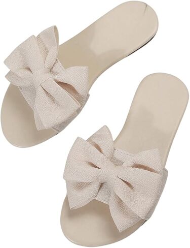 Verdusa Women's Bow Knot Slide Sandals Round Open Toe Flat Sandals Summer Slides Solid Flats in Saudi Arabia