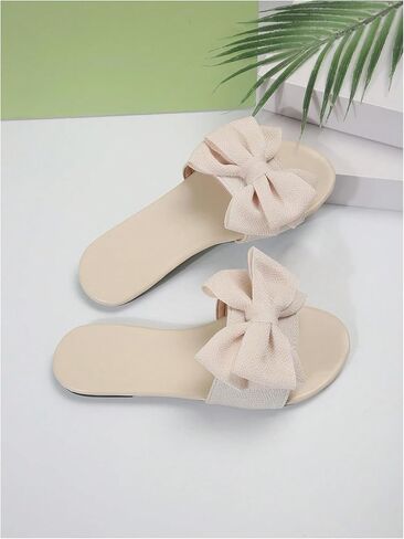 Verdusa Women's Bow Knot Slide Sandals Round Open Toe Flat Sandals Summer Slides Solid Flats in Saudi Arabia